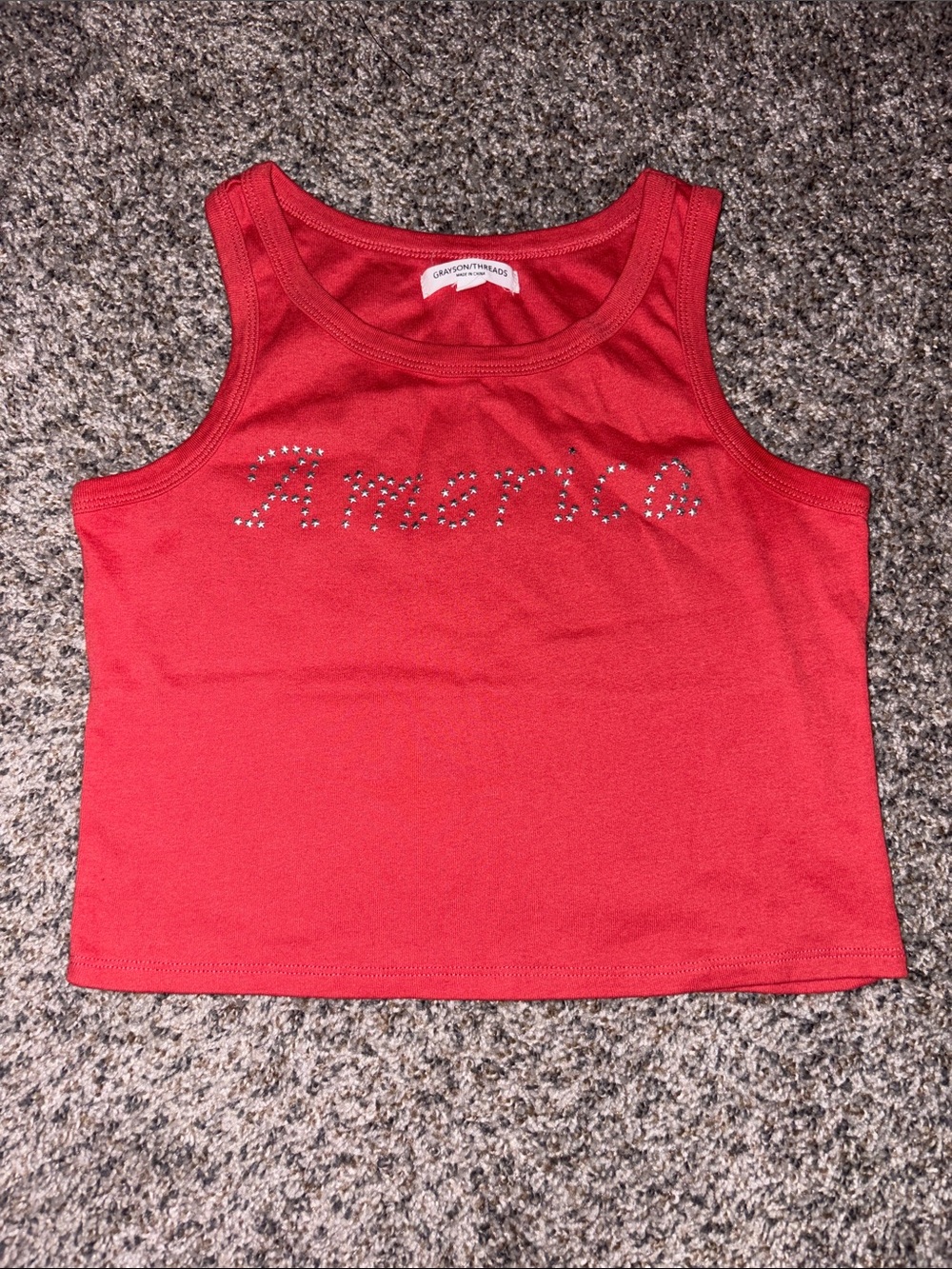 Red Rhinestone 'America' Tank Top